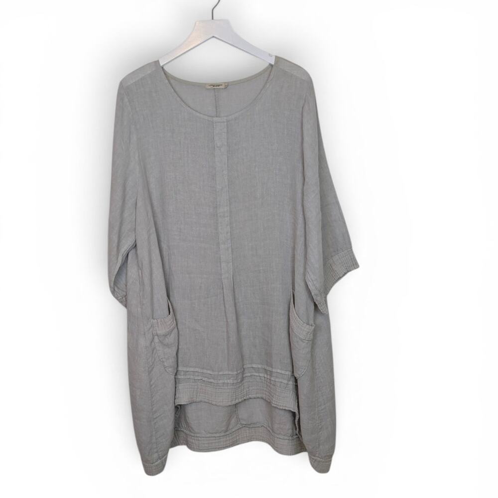 LUNGO L'ARNO Natural 100% Linen Lagenlook Dress Made In Italy - Size 1X